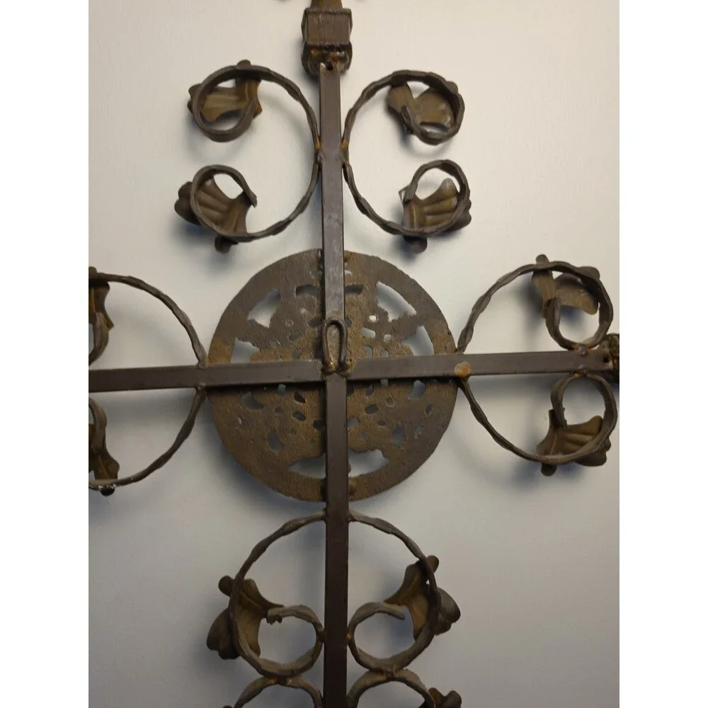 Vintage Heavy Cast Iron Cross Ornate Large 29.5